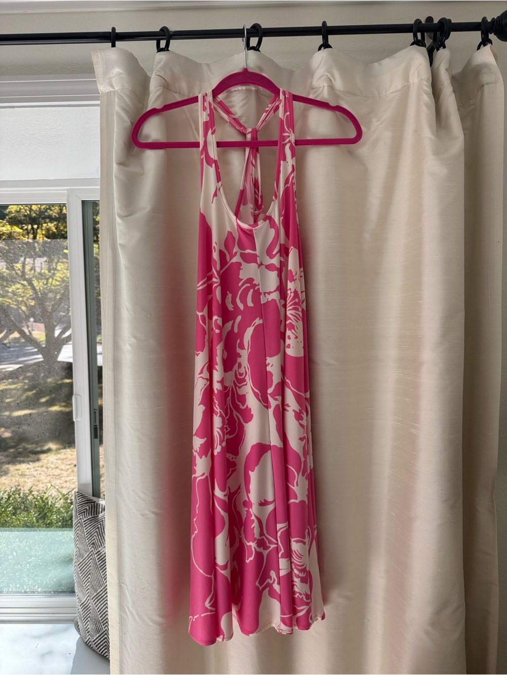 Tori Richard Pink and Cream Floral Racerback Swing Midi Dress Medium